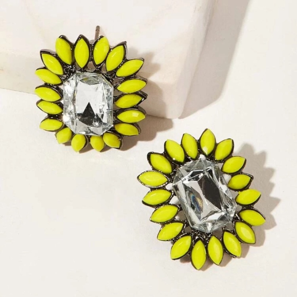 NWT Contrast Trim Rhinestone Stud Earrings